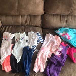 6 baby girl outfits plus 2 extra shirts